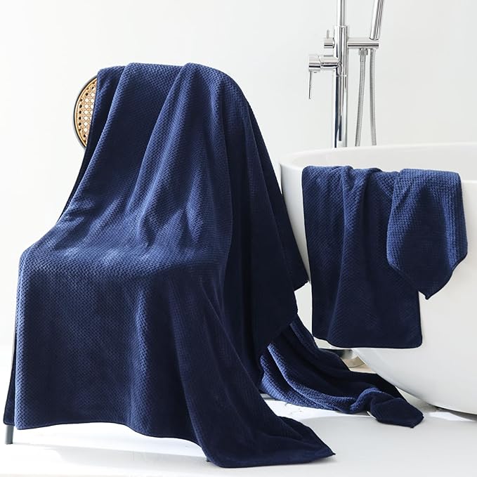 30x60 Inches Extra Large Bath Towels Set Super Soft Absorbent Luxury Microfiber Towels for Bathroom (Navy Blue, 6PCS)