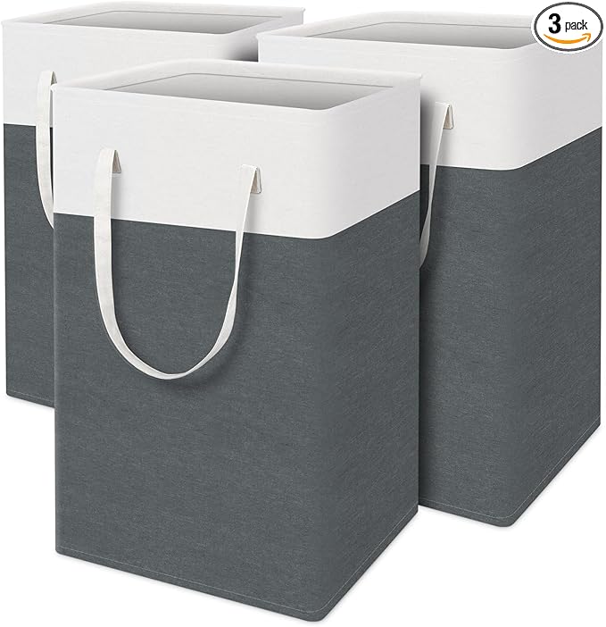 laundry basket 3-Pack, laundry hamper, Hamper with handles, collapsible laundry baskets, Waterproof dirty clothes hamper, Towel Storage for Home or Dorm, 75L-Grey