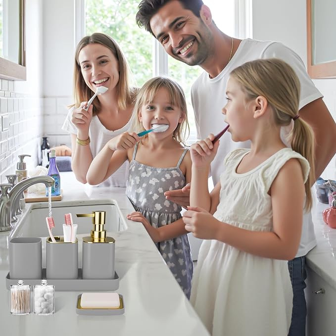25PCS Bathroom Accessory Set, Beige Bathroom Set with Large-Capacity 4 Gallon Trash Can,Bathroom Rugs Set, Waterproof Shower Curtain, Toilet Brush, Toothbrush Holder & Soap Dispenser