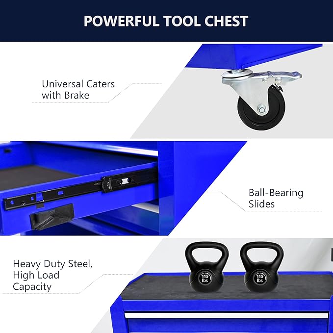 4 Drawers Rolling Tool Chest Cart. Tool Storage Cabinet With 4 Wheels.Tool Cabinet Trolley With Locking System and Drawer Liners.Tool Storage Cart for Garage,Workshop. 24.4"Toolbox Cart(blue)