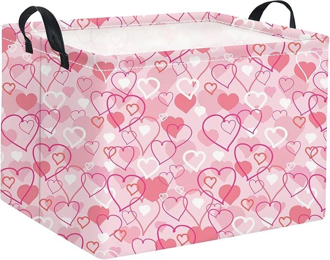 HIYAGON Rectangular Valentines Basket Baby Girl Storage Bin Pink Basket Organizer Box Heart Room Decor(Pink Heart)