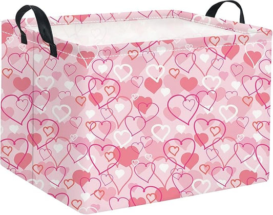 HIYAGON Rectangular Valentines Basket Baby Girl Storage Bin Pink Basket Organizer Box Heart Room Decor(Pink Heart)