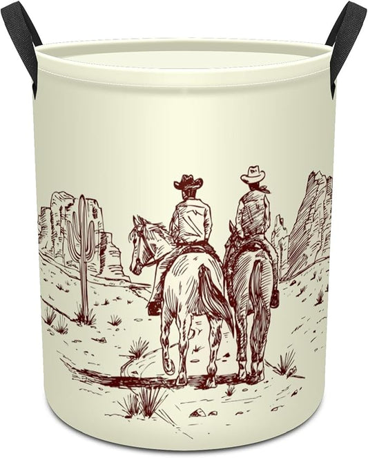 Western Desert Cowboy Baby Laundry Hamper,kids laundry Basket,Waterproof Storage Bin for Bedroom,Clothes Organizer Basket,Toys Box,Room Decor