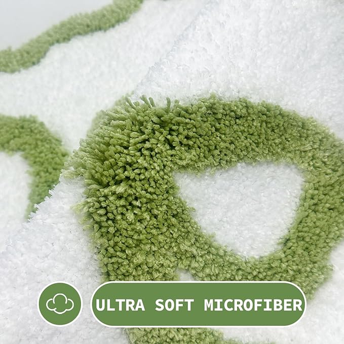 Green Bow Bath Mat - Scalloped Bow Bathroom Rug Easter Spring Room Decor Microfiber Bath Mat Water Absorbent Non Slip Shower Carpet Girls Bedroom Aesthetic Preppy Rug (Green, 16" x 24")