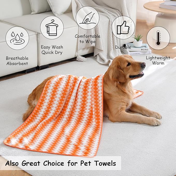 12 Pcs Orange White Diamond Towel Set-4 Bath Towels,4 Hand Towels,4 Washcloths Soft Polyester Towels with Loop Absorbent Shower Towel Quick Dry Beach Chair Towel Family Towels for Bathroom Gym Pool