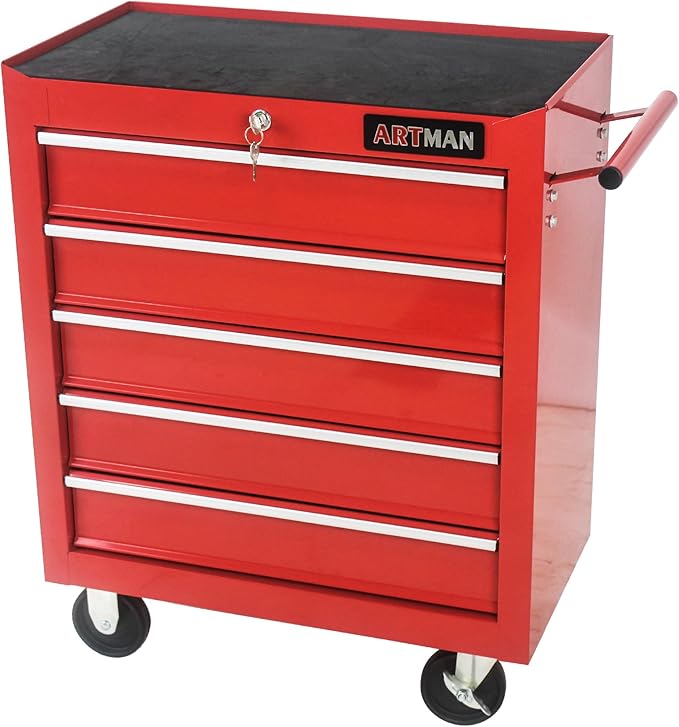 5 Drawers Rolling Tool Chest Cart ,24.2*12.9*29.9"Tool Storage Cabinet With 4 Wheels.Portable Tool Cabinet Trolley With Locking System and Drawer Liners.Tool Storage Cart for Garage,Workshop