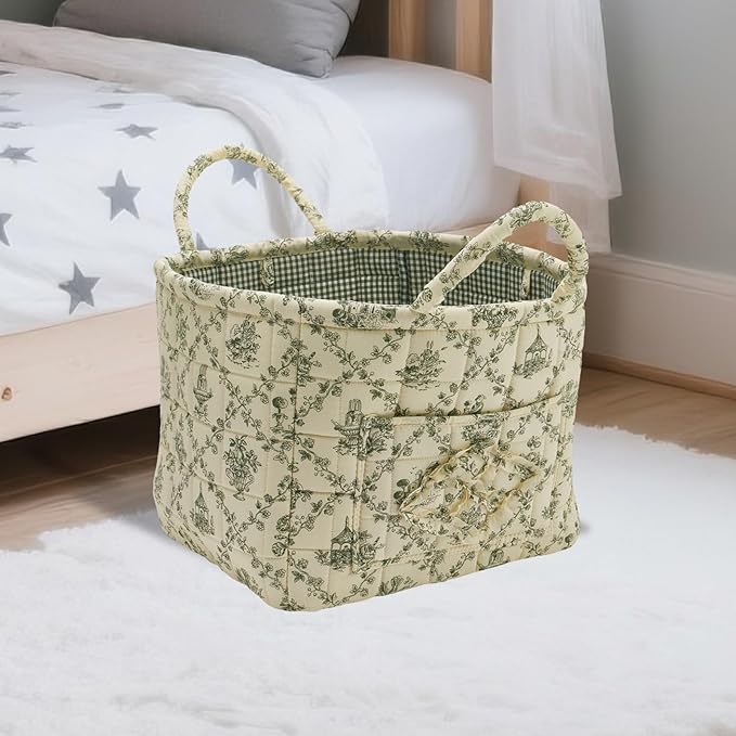 Boho Fabric Storage Basket, Large Capacity Laundry Basket, 12.2'' x 10.23'' x 10.23'' Collapsible Laundry Hamper with Easy Carry Handles (B Multi-Color 3, L)