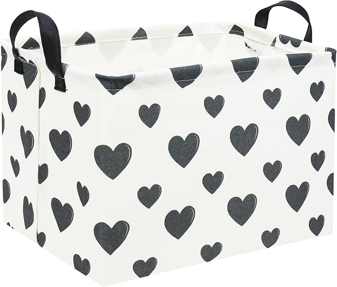 Rectangular Love Heart Toy Storage Bin Organizer Shelf Book Basket Love Room Decor (Black Heart)
