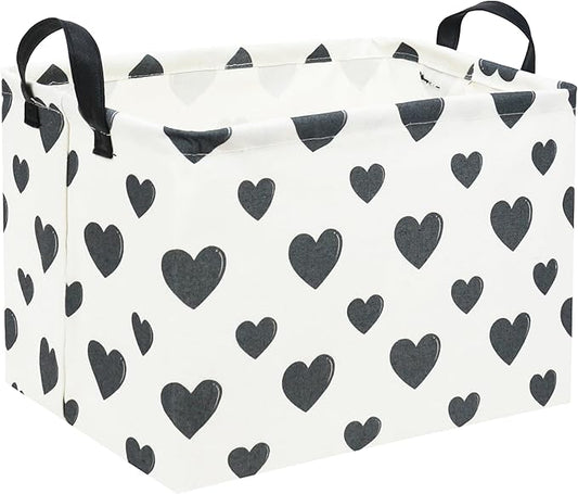 Rectangular Love Heart Toy Storage Bin Organizer Shelf Book Basket Love Room Decor (Black Heart)