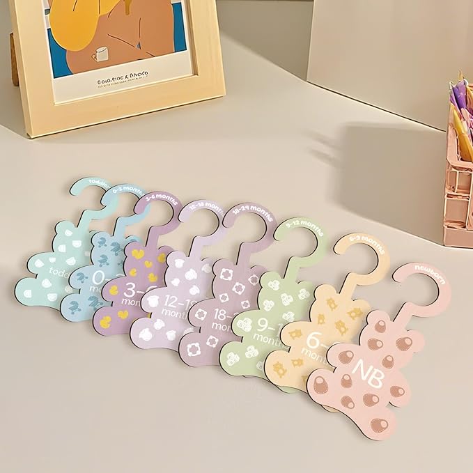 Baby Clothes Dividers for Closet - Set of 8 Wooden Baby Size Closet Dividers Newborn to 24 Months, Newborn Organizer for Boys Girls - Little Bear Shape Baby Nursery Decor Kit Newborns Gift Baby Shower