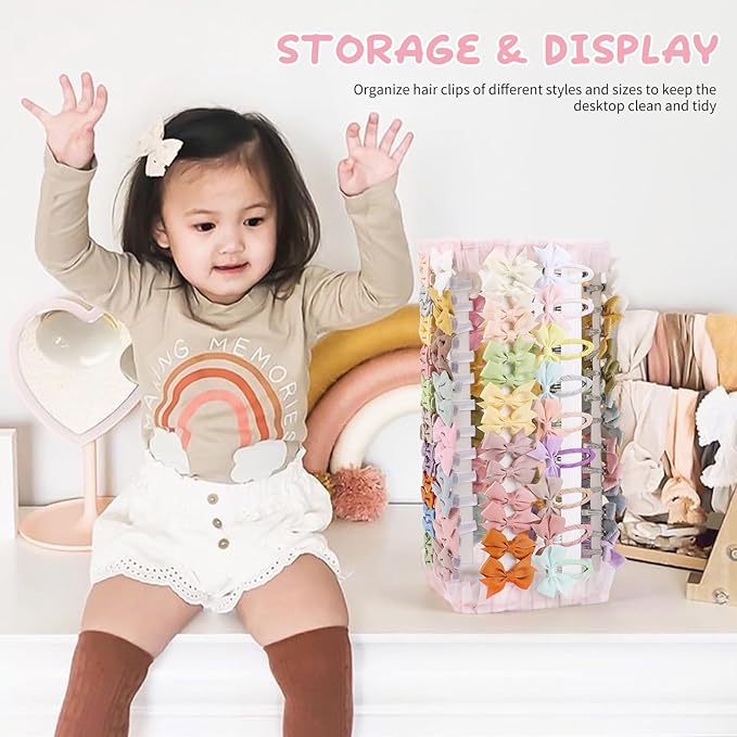 POVETIRE Bow Holder for Girls Hair Bows,White 360 Rotation Hair Bow Organizer, Hair Clips Stand Hair Accessories Rack Display Decors Baby Nursery Toddler Girls Room