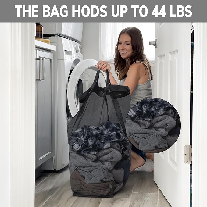 CHICVITA 2 Pack Laundry Hamper with Wheels & Removable Wash Bags, 75L Tall Laundry Basket for Dorms, Large Collapsible Hamper for Corner Spaces - Black
