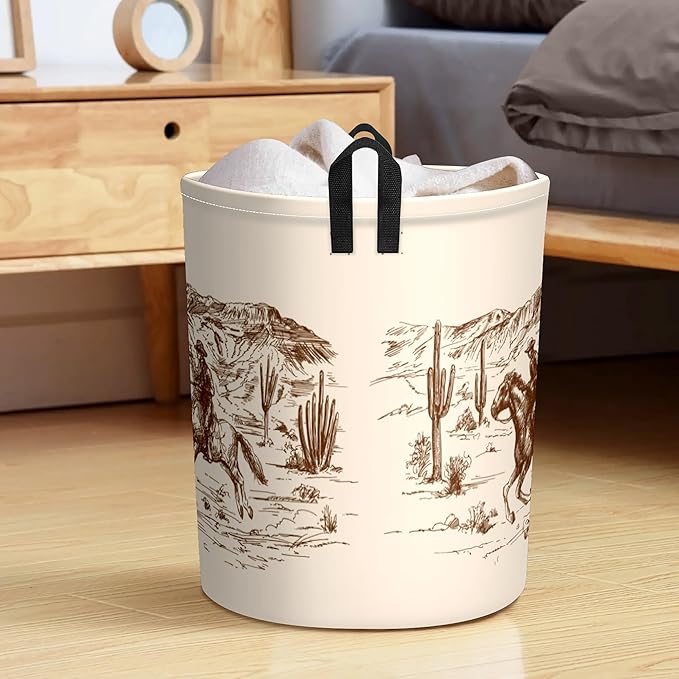 West Cowboy Baby Laundry Hamper,Laundry Basket,Waterproof Storage Bin for Bedroom,Clothes Organizer Basket,Toys Box,Room Decor