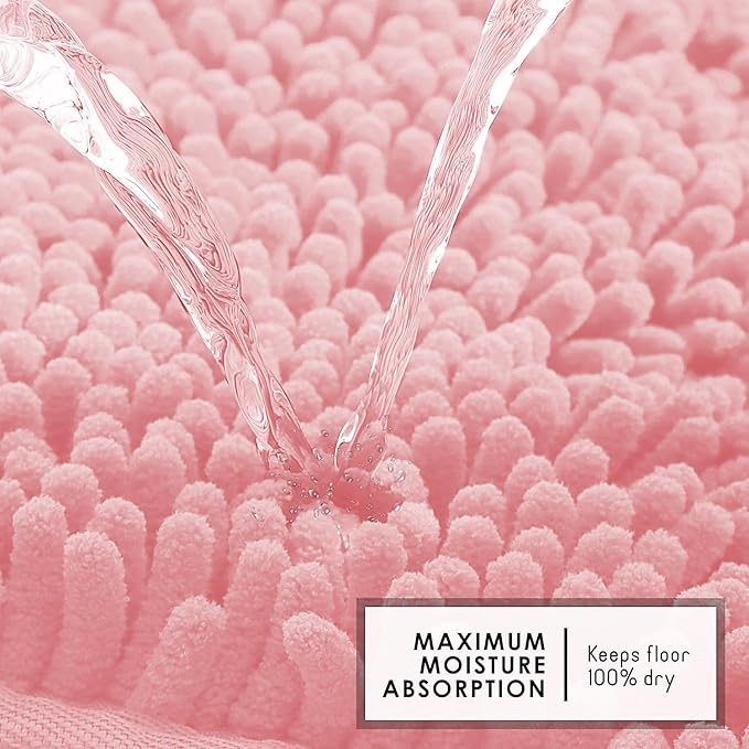 Hearth & Harbor Bathroom Rugs, Chenille Bath Mat - Machine Washable Bath Mats for Bathroom Non-Slip Backing Rubber, Quick Dry Bathroom Mat, 17 x 24 + 20 x 24 - Pink