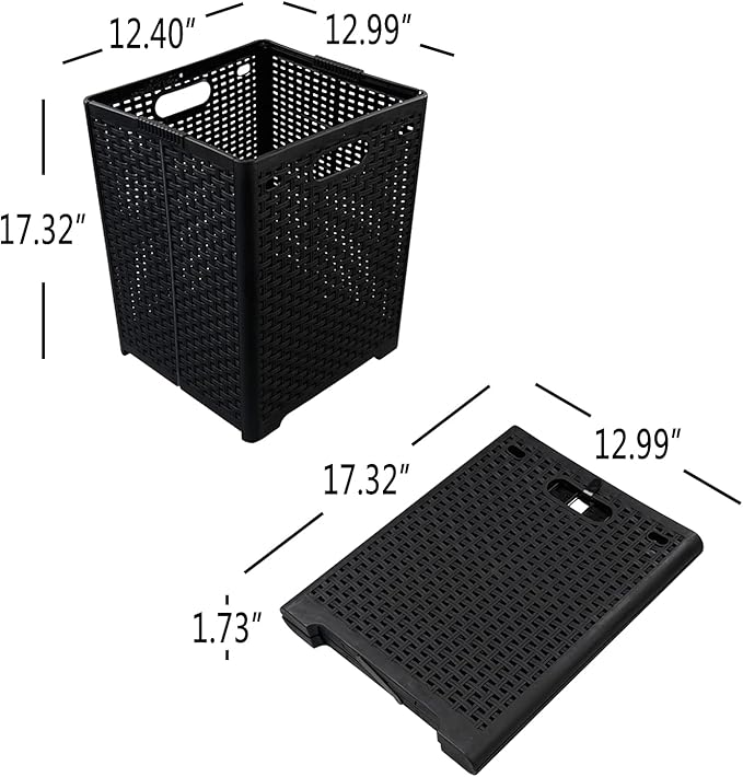 Morcte 2-Pack 42 L Folding Laundry Basket, Plastic Towel Hamper for Wet Towels, Black