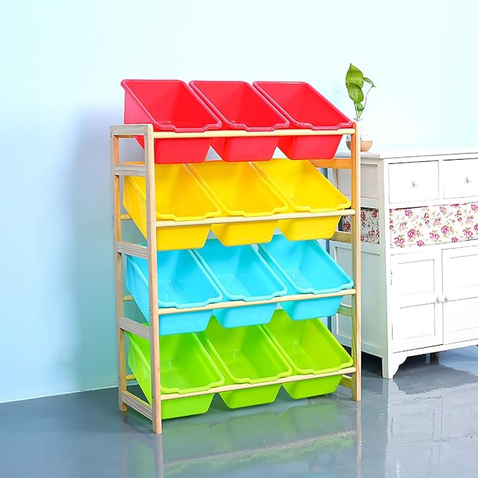 WUWEOT 16 Pack Cubby Bins Classroom Toys Bins, Plastic Books Storage Bins, Easy-to-Grip Stackable Crafts Organizer for Classroom, Nursery, Playrooms And Home Organization