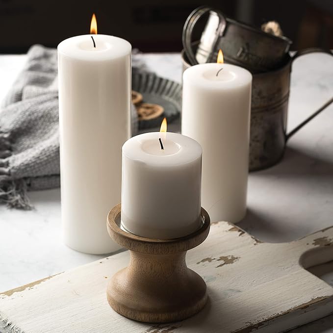 HomeLights Pillar Candles - 2.7x8 inch | 80 Hours Burning, 6 Count - White Unscented Smokeless European Pillar Candles - Perfect for Wedding, Parties, Spas, Home Gatherings and Dinner