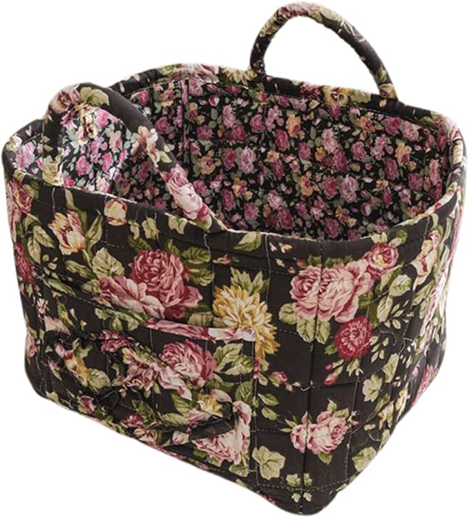 Boho Fabric Storage Basket, Large Capacity Laundry Basket, 12.2'' x 10.23'' x 10.23'' Collapsible Laundry Hamper with Easy Carry Handles (Black, L)