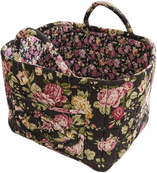Boho Fabric Storage Basket, Large Capacity Laundry Basket, 12.2'' x 10.23'' x 10.23'' Collapsible Laundry Hamper with Easy Carry Handles (Black, L)