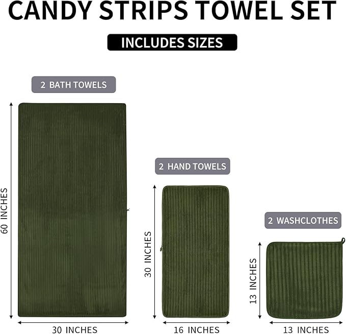 6-Piece Bath Towel Set(30"x60"), 2 Large Bath Towel Sheets, 2 Hand Towels and 2 Washcloths - Highly Absorbent Quick Dry Microfiber,Ultra Soft Towel Set for Bathroom (Olive Green)