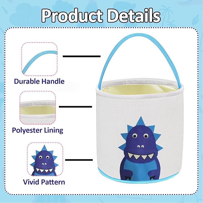 Leesgel Easter Gifts Baskets, Dinosaur Easter Basket for Kids, Easter's Egg Hunt Baskets with Handle Easter's Buckets Easter's Party Supplies Easter Basket Essentials Gifts Bags Toys