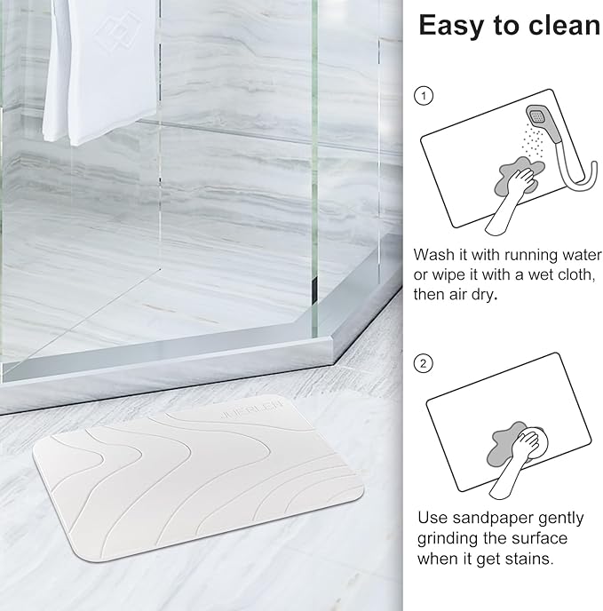 2 Pack Diatomaceous Earth Shower Mat, Stone Bath Mat, Nonslip Super Absorbent Fast-Drying Hard Bath Mat for Bathroom Shower Floor, 24 x 16 inch, White Wave Design