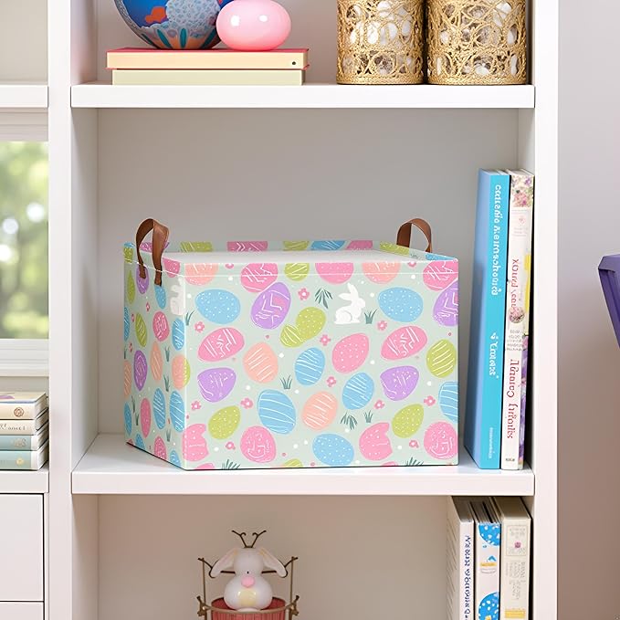 Rectangle Storage Basket,Gift Basket Empty with Handles,Cute Organizer, Room Decor(Coloful Easter)