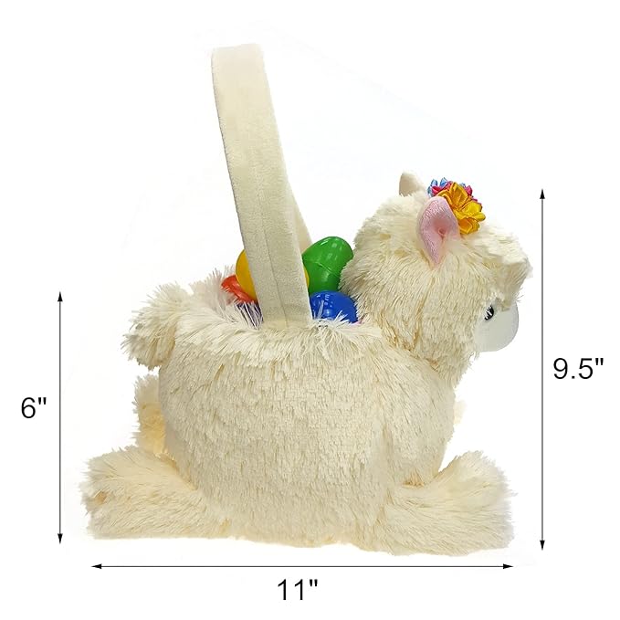 DearSun Personalized Easter Egg Hunting Basket 3D Plush Alpaca Baskets Gift Bucket with Embroidery Name (Plush Llama Basket with Customization)