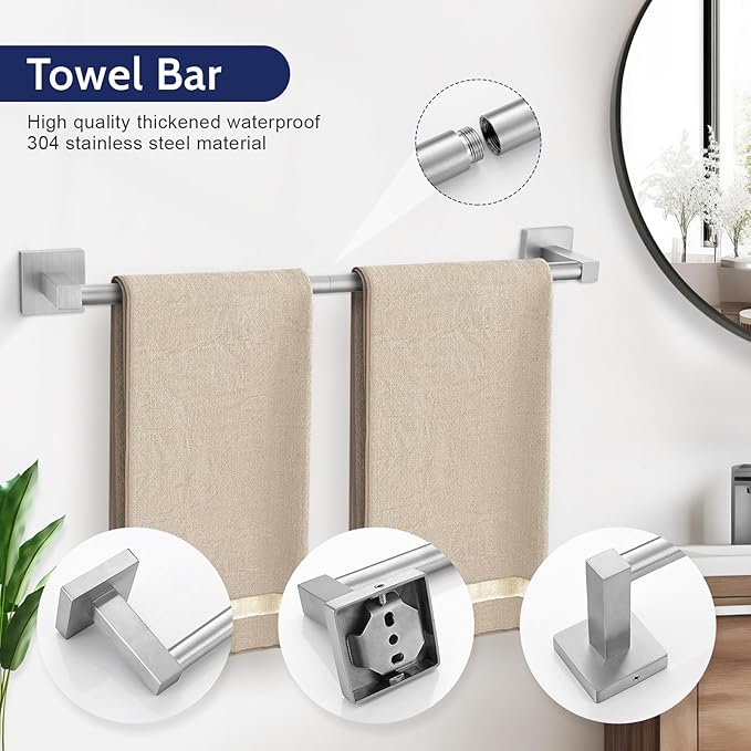 5-Piece Bathroom Hardware Set Brushed Nickel Bathroom Hardware Accessories Set Upgraded Toilet Paper Holder with Shelf Towel Holder Set for Bathroom Stainless Steel Wall Mounted