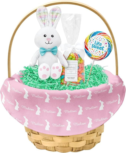 Let's Make Memories Personalized Easter Basket for Kids - For Boys - For Girls - Create Your Own - Fillable - Wicker - Easter Basket Stuffers - Large - Petal Pink Hoppy Bunny