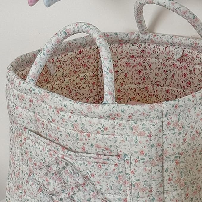 JQWYGB Foldable Laundry Basket Boho Bear Storage Basket Floral Quilted Fabric Car Storage Basket Handles Large Laundry Baskets for Clothes and Dolls