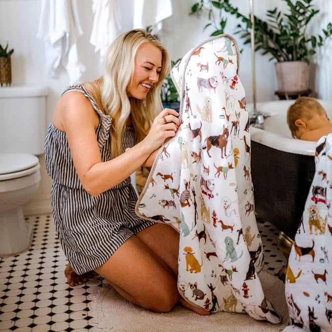 Little Unicorn Hooded Bath Towel | Absorbent Cotton & Terry Blend | Larger Size for Baby & Toddlers, 1-6 Years (Woof)