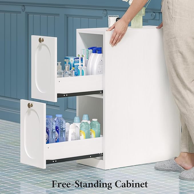 Over The Toilet Storage Cabinet with Free-Standing Cabinet & Towel Holder, Bathroom Storage Cabinet with 4 Section Drawers, Adjustable Shelves & Paper Holder for Bathroom, Laundry Room, White