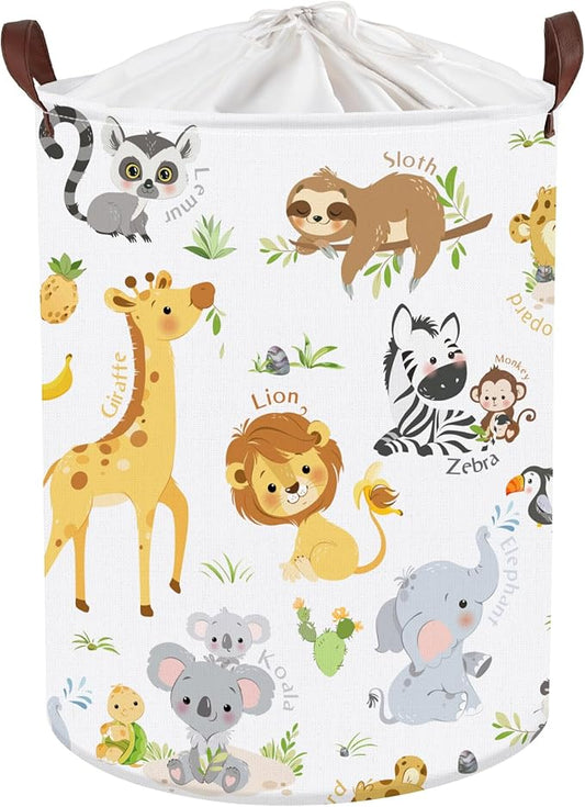 Clastyle Large Alphabet Animal Hamper for Nursery Kid Room Giraffe Lion Boy Girl Laundry Basket with Handle Elephant Collapsible Zebra Clothes Toy Storage Basket with Lid