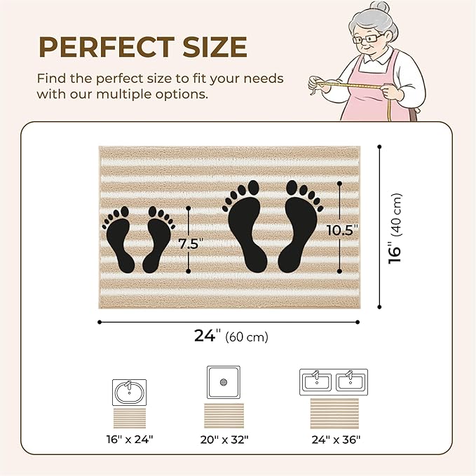 GRANNY SAYS Striped Bathroom Rugs Non Slip, 16" x 24", Bath Rugs for Bathroom Washable, Bath Mats for Floor, Microfiber Bath Mat for Tub, Absorbent Bath Rugs for Shower Room, Beige