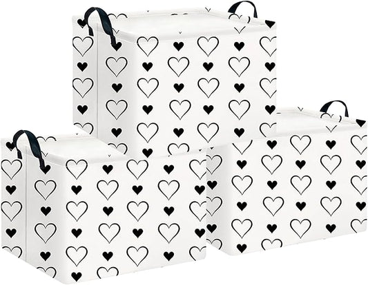 CLOCOR Rectangular Storage Basket Empty,Gift Basket,Waterproof Storage Bin with Handles,Room Decor(3PCS Cute Heart)