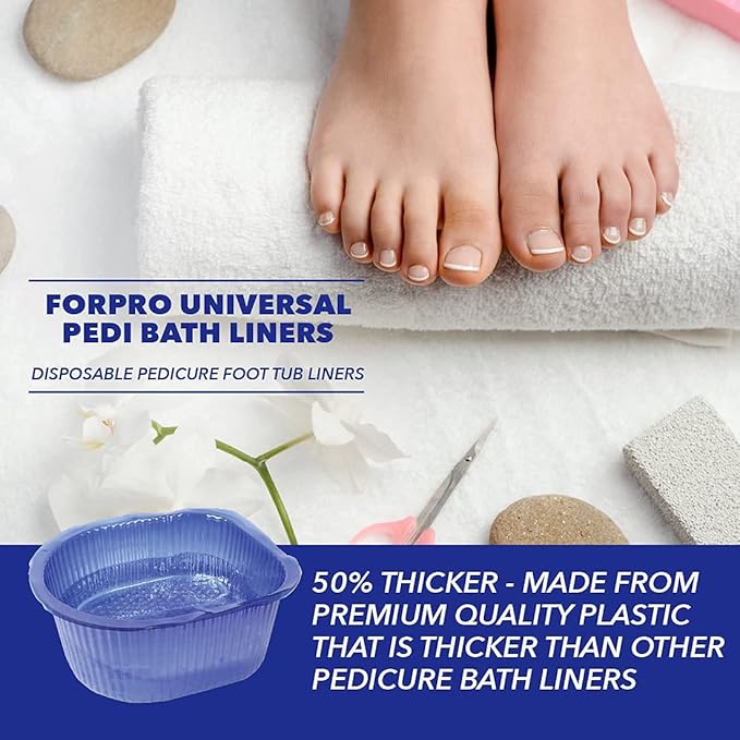 ForPro Professional Collection Universal Pedi Bath Liners, 50% THICKER, Fit Footsie Bath, Disposable Pedicure Tub Liners for Foot Spa Basins, Blue, 100-Count