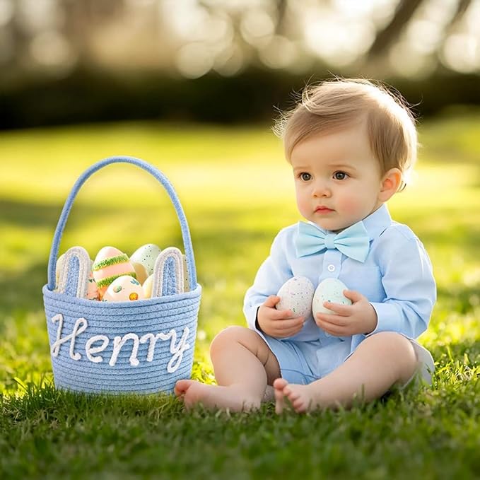 Personalized Easter Basket for Kids, Custom Name Easter Bunny Basket, Baby Name Gift