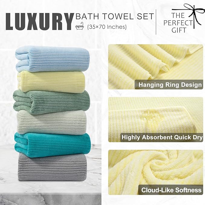 8-Piece Premium Towel Set for Bathroom|2 Oversized Large Bath Sheet,2 Hand Towels,4 Washcloths|Soft Cozy Highly Absorbent Fast Dry Microfiber Shower Towel Set for Hotel Bathroom Essentials,Yellow