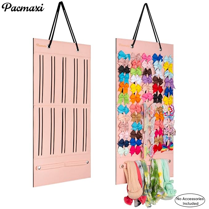 PACMAXI Baby Girl Hair Bows Holder, Hair Clips Storage Hanger For Ribbons, Hair Bows Organizer, Baby Hair Clip Storage Display Sturdy Stand, Wall Hanging for Girl Room (Pink, Small)