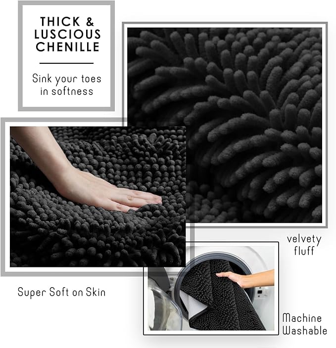 Hearth & Harbor Bathroom Rugs, Chenille Bath Mat - Machine Washable Bath Mats for Bathroom Non-Slip Backing Rubber, Quick Dry Bathroom Mat