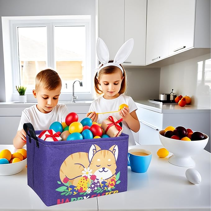Cat Easter Basket for Kid Large Empty Easter Bunny Eggs Décor Storage Basket (Cat)