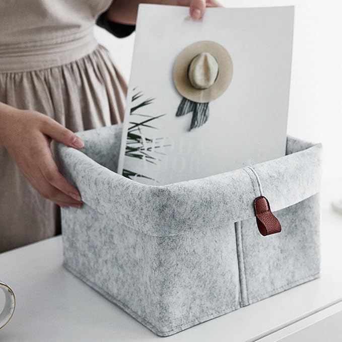 3X Nordic Felt Storage Basket Living Room Tea Table Sundries Storage Basket Cloth Felt Storage Box Bedroom Socks Grey