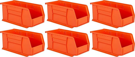 Hudson Exchange 11" x 5-1/2" x 5" (6 Pack) Plastic Stackable Storage Bin and Hanging Container, Orange