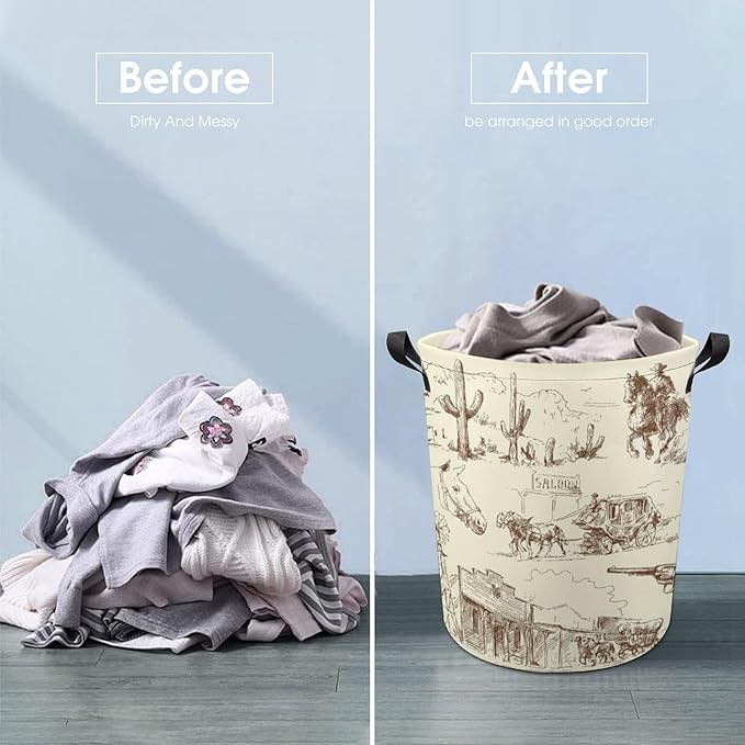 Wild West Desert With Cowboys Baby Laundry Hamper,Laundry Basket,Waterproof Storage Bin for Bedroom,Clothes Organizer Basket,Toys Box,Room Decor