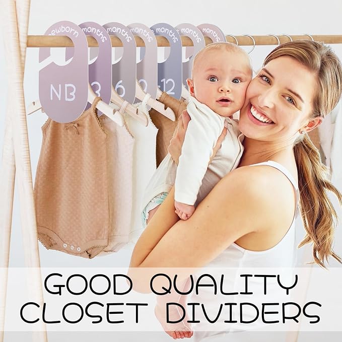 Baby Closet Dividers for Clothes Organizer - Set of 8 Double-Sided Clothes Size Dividers from Newborn to Toddler for Daily Gender Neutral Baby Nursery Decor