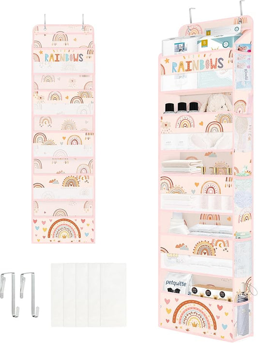 Clastyle Boho Rainbow Baby Clothes Diaper Over The Door Organizer Kid Pink Cloud Toy Stuffed Animal Nursery Hanging Storage Organizer Closet Door Hanging Shelf Storage for Bedroom Bathroom Pantry