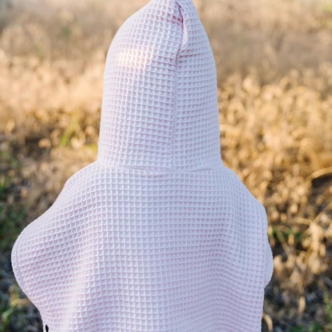 Jade&Kai Hooded Towel for Kids | Snaps into a Poncho | Organic Cotton Waffle | Lightweight and Absorbent | Bath, Beach, and Pool | Multiple Colors | (Medium (3-6 Yrs), Cherry Blossom)