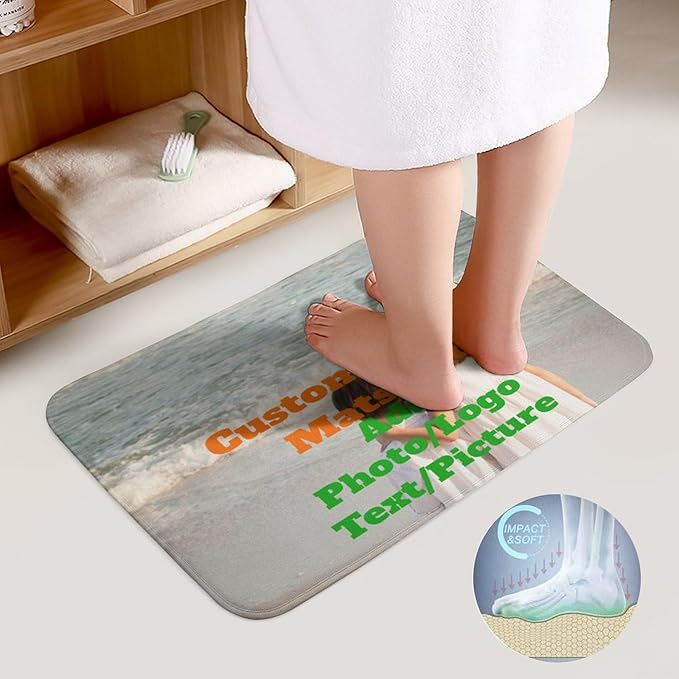 2 Piece Bathroom Custom Floor Mat Set Personalized Rug Design Your Own Bath Toilet U-Shaped Rugs Add Photo/Text Non-Slip for Bathroom Bath Decro