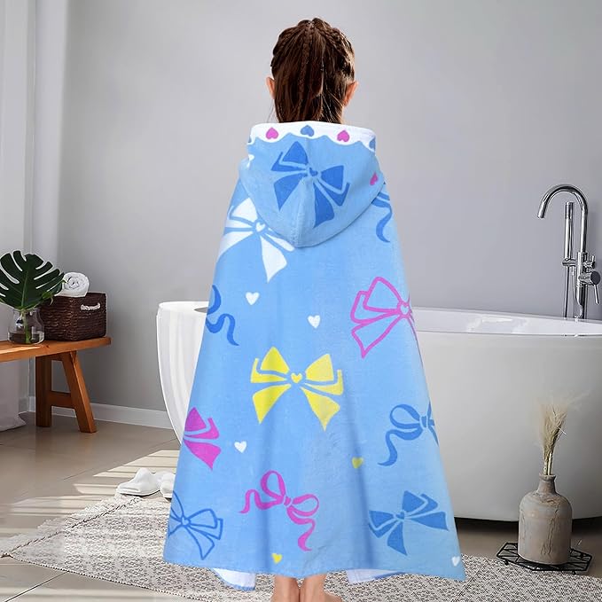 Hooded Beach Towel for Kids 3-8 Years – Soft 100% Cotton Bath & Swim Towel Wrap (30"x50"), Quick-Dry Absorbent Fabric for Toddler Girls – Cute BOW Design, Perfect for Pool, Beach, Bath & Swimming